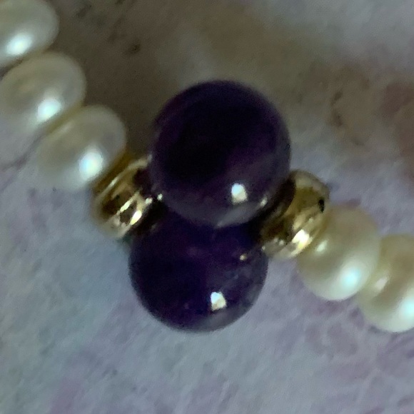 Amethyst Stone & Pearl Beaded Wrapped Wire Bracelet Woman’s Bracelet Jewelry - Picture 7 of 8
